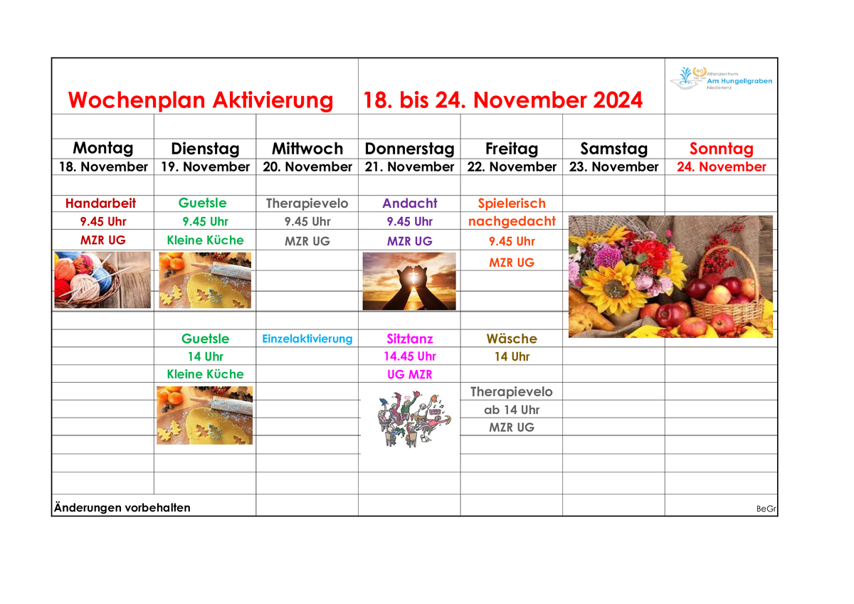 Wochenplan Aktivierung der aktuellen Woche